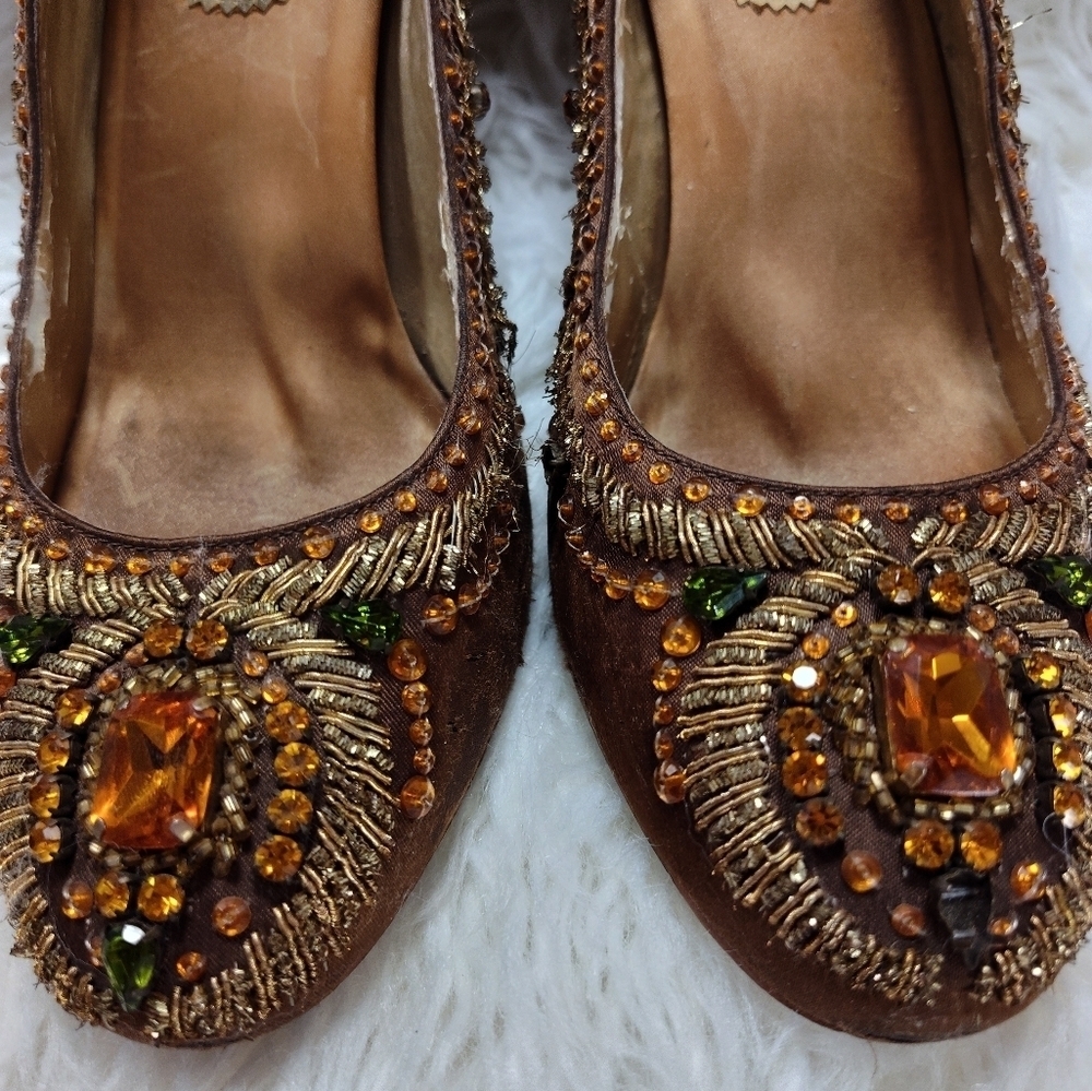 Valerie Stevens Satin Jeweled Beaded Stiletto Heels Size 6.5 - Picture 2 of 15